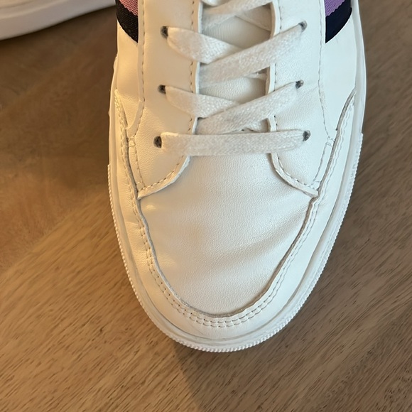 J. Crew women’s White Sneakers with Purple and navy stripes.

Worn several times - Picture 8 of 12